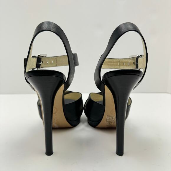 MICHAEL Michael Kors | Oksana Black Leather Stiletto Heel Strappy OpenToe Sandal - Picture 5 of 12